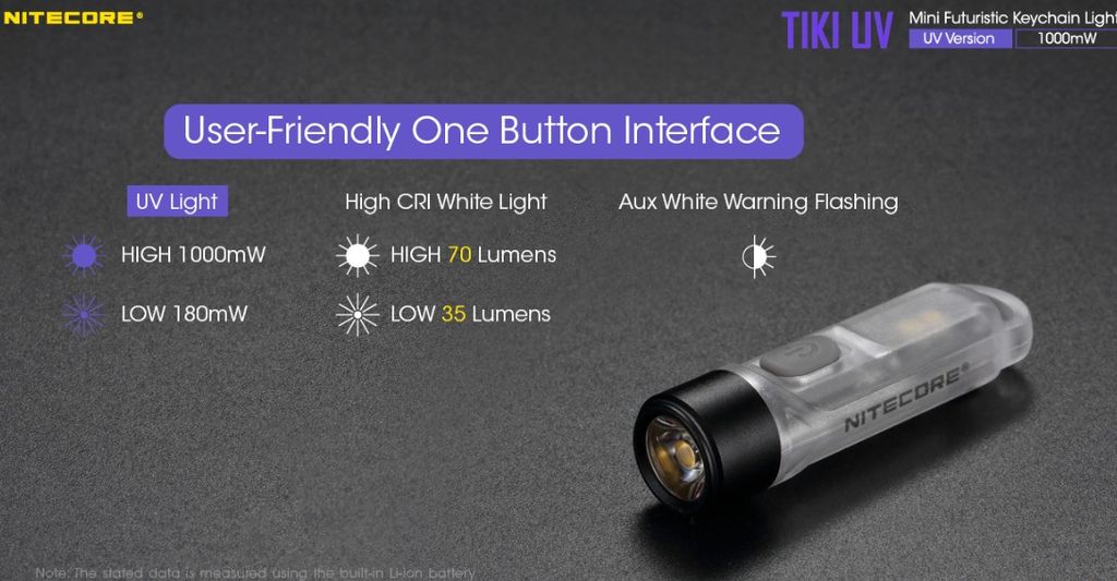 Nitecore TIKI UV Nyckelringsficklampa LED 70lm - Laddningsbar med USB-C
