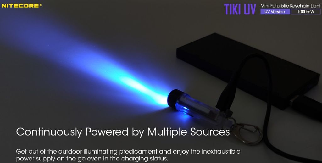 Nitecore TIKI UV Nyckelringsficklampa LED 70lm - Laddningsbar med USB-C