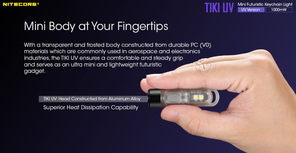 Nitecore TIKI UV Nyckelringsficklampa LED 70lm - Laddningsbar med USB-C