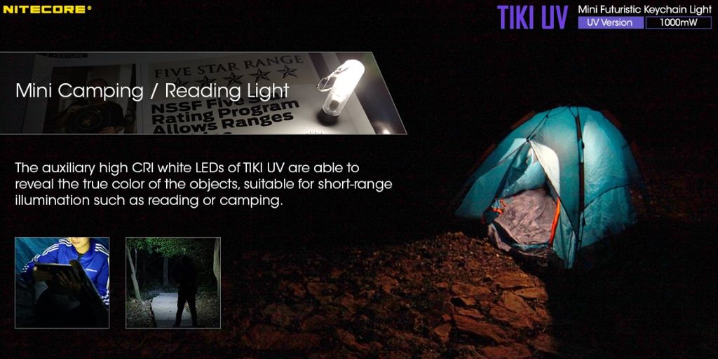 Nitecore TIKI UV Nyckelringsficklampa LED 70lm - Laddningsbar med USB-C