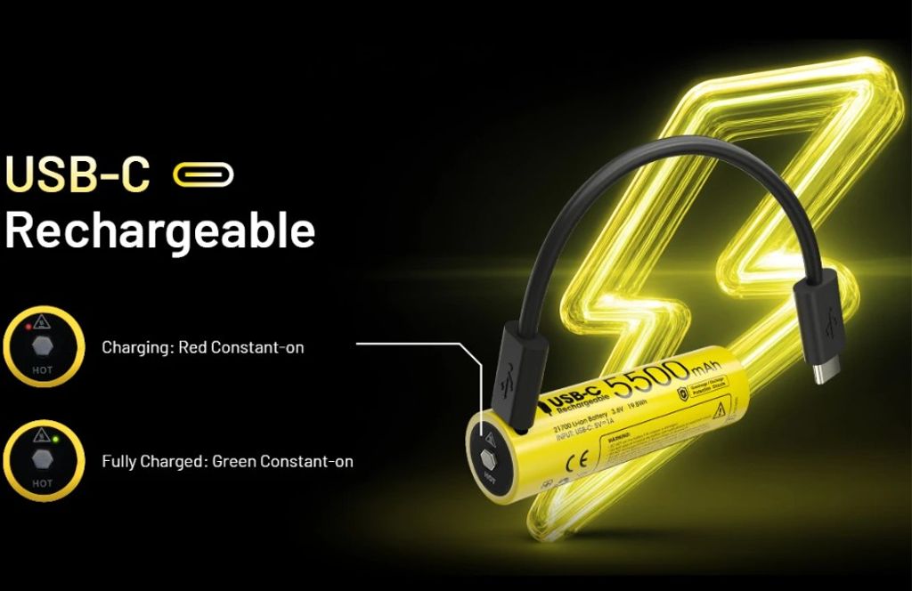 Nitecore NL2155HPR Li-ion 5500mAh 3.6V genopladeligt 21700 batteri med USB-C