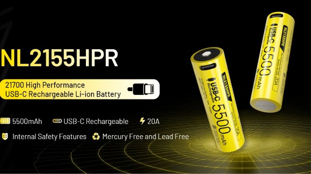 Nitecore NL2155HPR Li-ion 5500mAh 3.6V genopladeligt 21700 batteri med USB-C