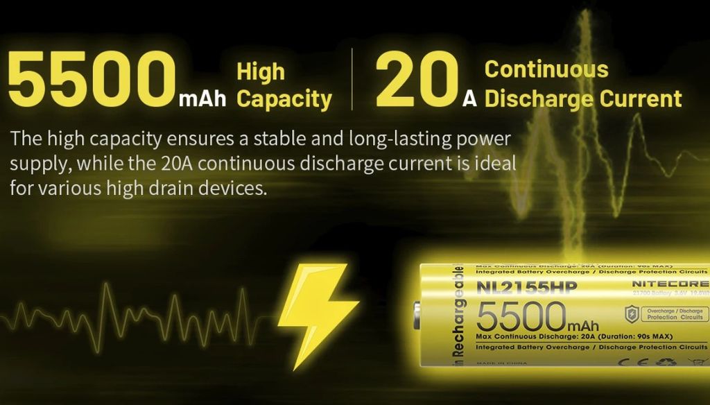 Nitecore NL2155HP Li-ion 5500mAh 3,6V genopladeligt 21700 batteri