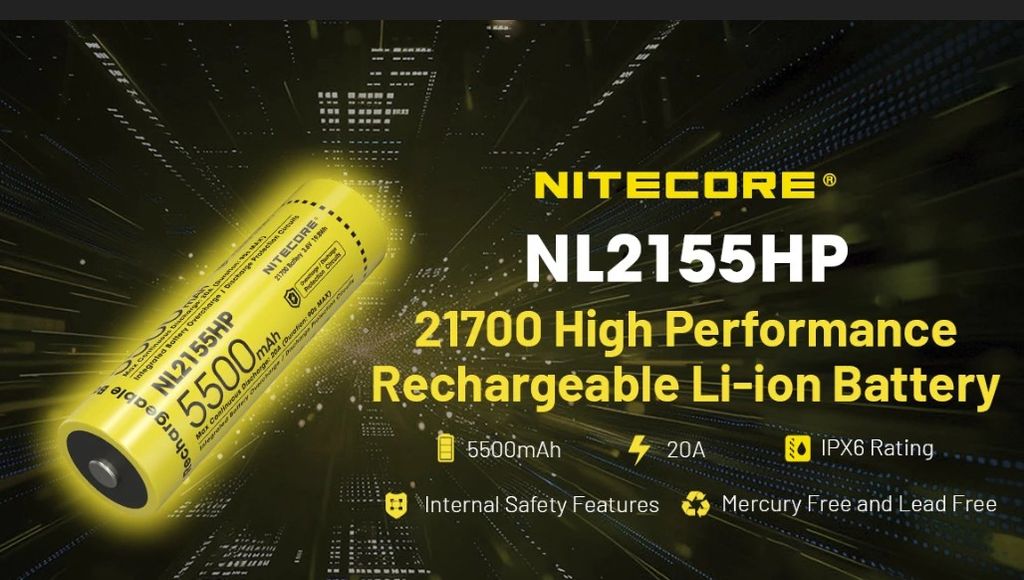 Nitecore NL2155HP Li-ion 5500mAh 3,6V genopladeligt 21700 batteri