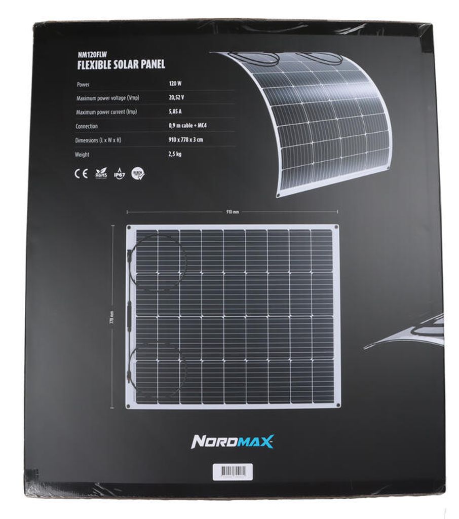 Nordmax fLexibel solpanel, Monokristallin 120 W