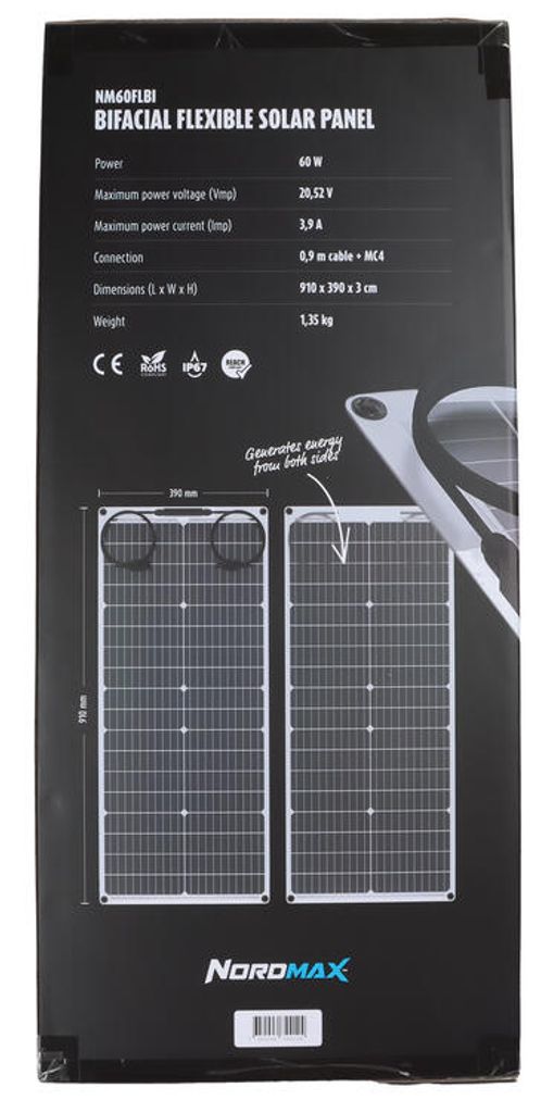 Nordmax fLexibel solpanel, Monokristallin 60 W