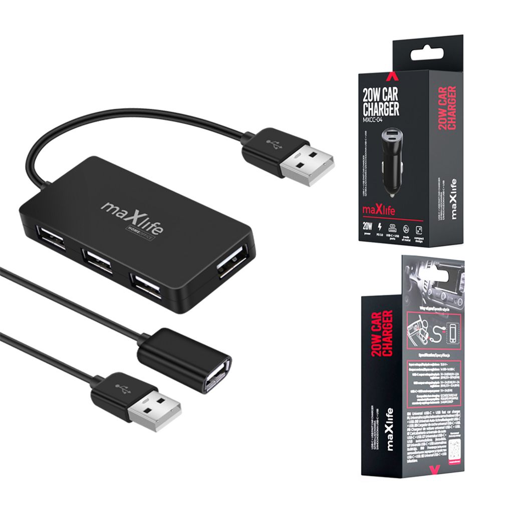 Maxlife Home Office USB-hub – 4x USB-A + 1,5 m forlængerkabel