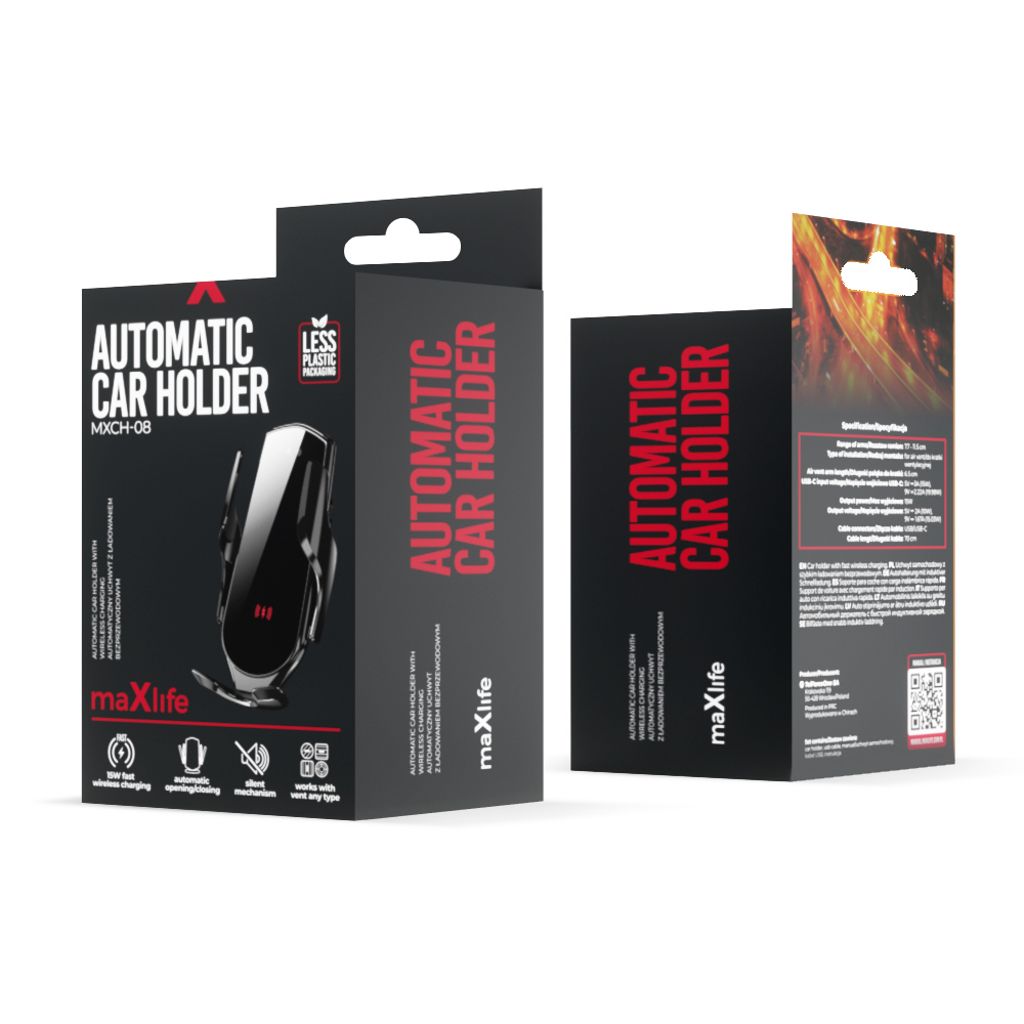 Maxlife MXCH-08 telefonhållare för luftventil – svart med trådlös laddning 15W