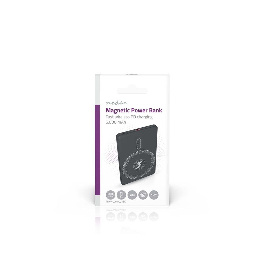 Nedis trådløs magnetisk powerbank 5000 mAh, 20W - svart