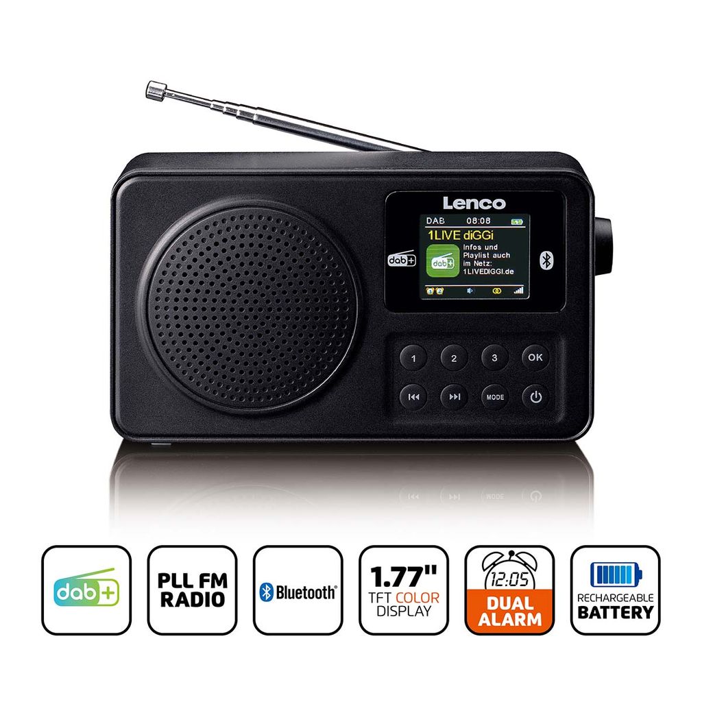 Lenco Bærbar DAB+/FM-radio med Bluetooth - Svart