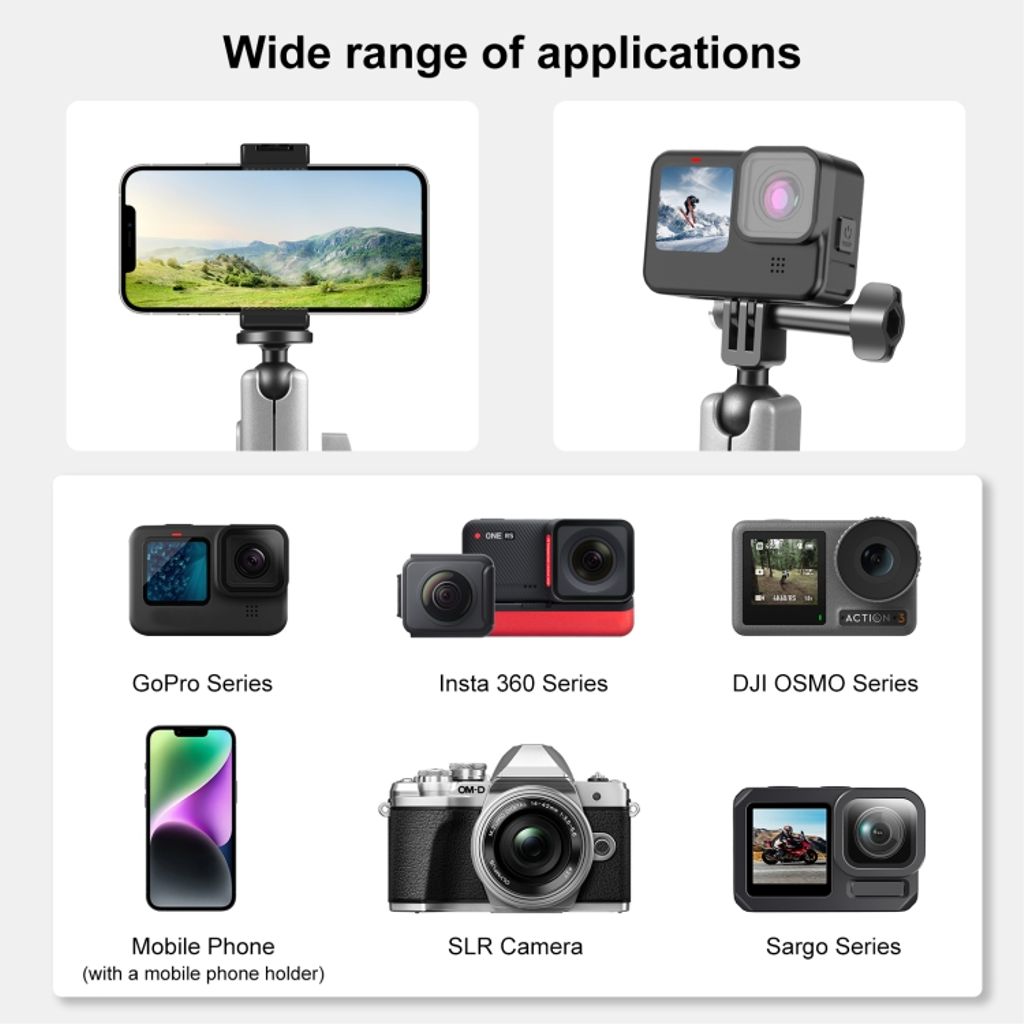 PULUZ Motorcykelarmbeslag med adapter og lang skrue – sort