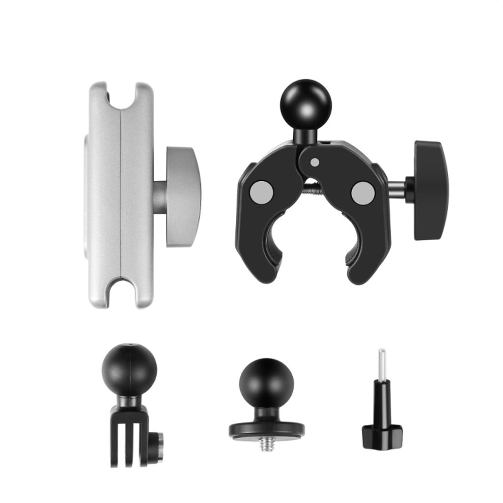 PULUZ Motorcykelarmbeslag med adapter og lang skrue – sort