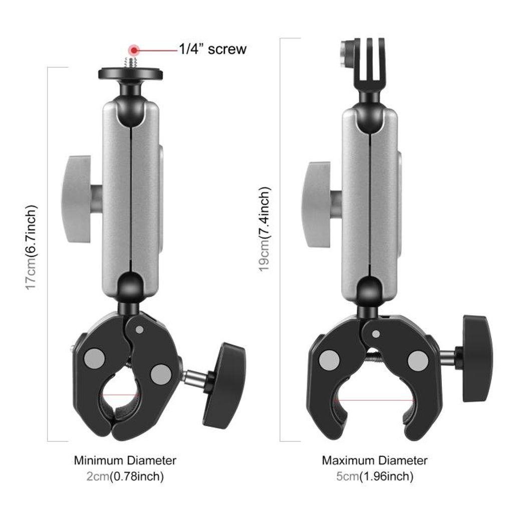 PULUZ Motorcykelarmbeslag med adapter og lang skrue – sort