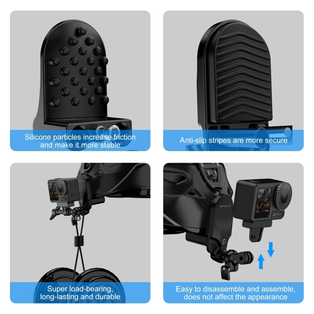 PULUZ hageklemme til motorcykelhjelm til GoPro – Sort