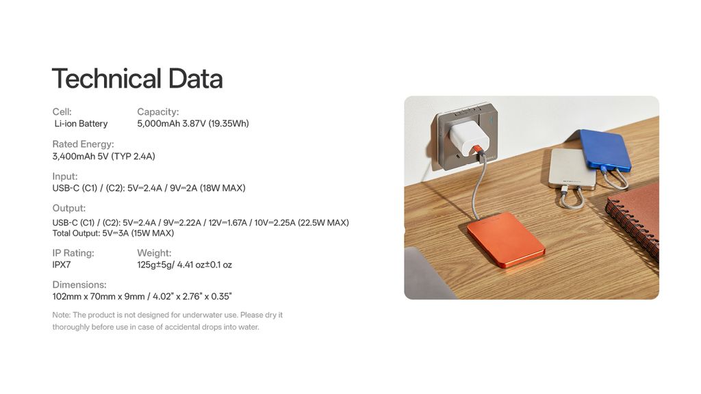 Nitecore POCKET 5 Powerbank 5000mAh Blå med inbyggd USC-C kabel