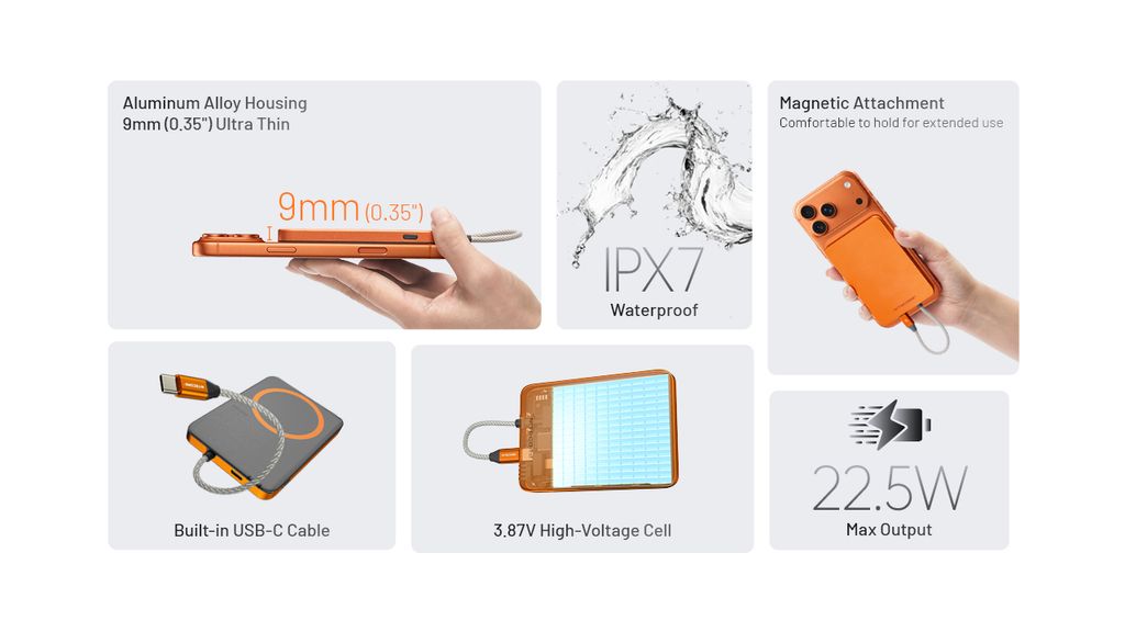 Nitecore POCKET 5 Powerbank 5000mAh Orange med inbyggd USC-C kabel