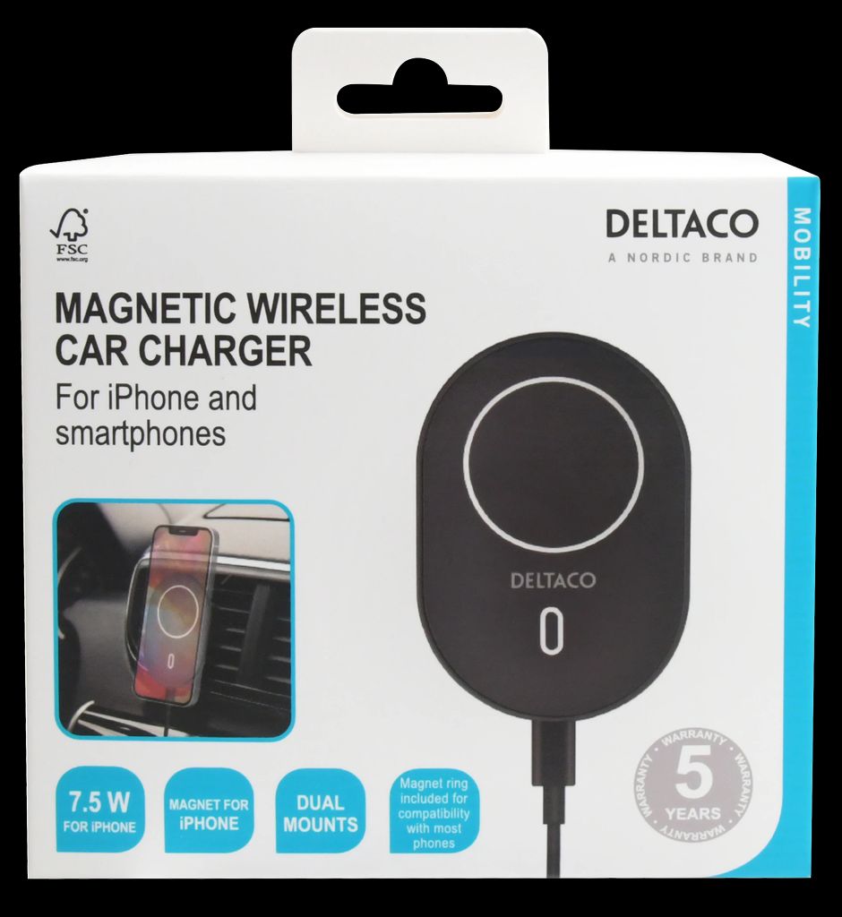 Wireless car charger, magnet – Svart