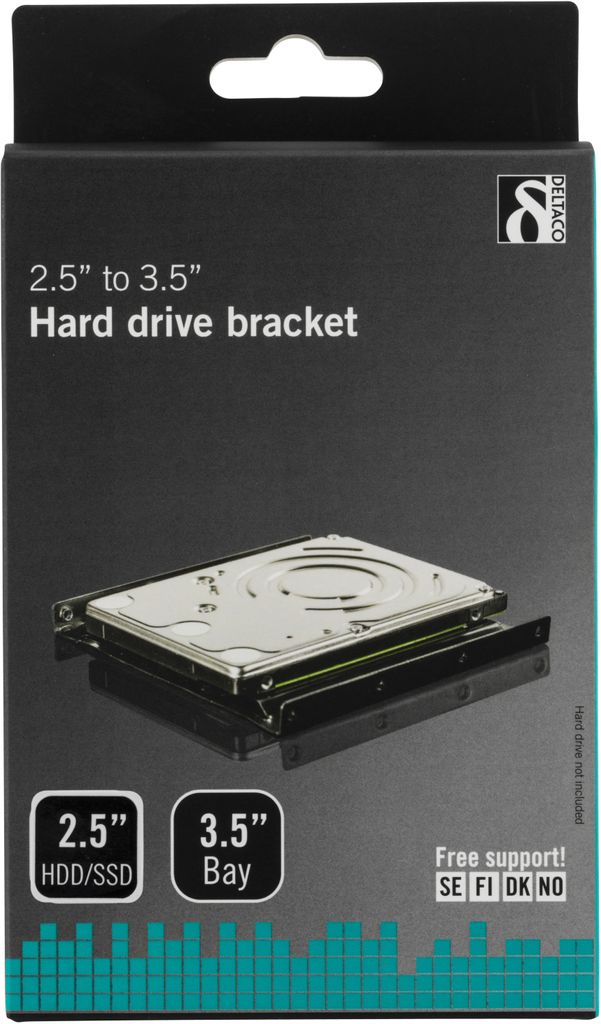 Deltaco monteringsramme for 2,5" harddisk i 3,5" brønn - svart