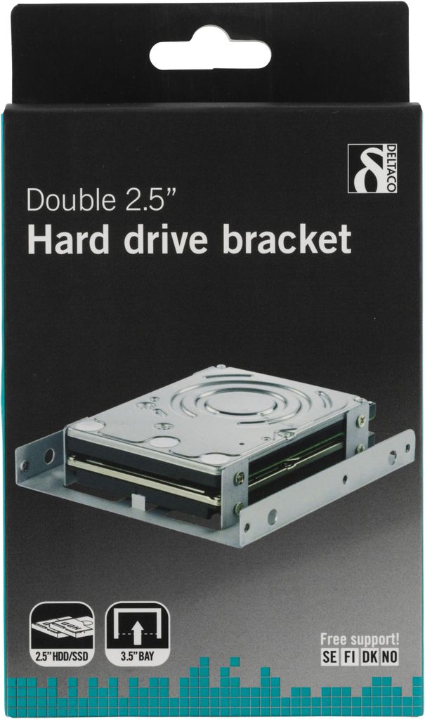 Deltaco monteringsramme for 2x2,5" harddisker i 3,5" brønn - sølvfarget