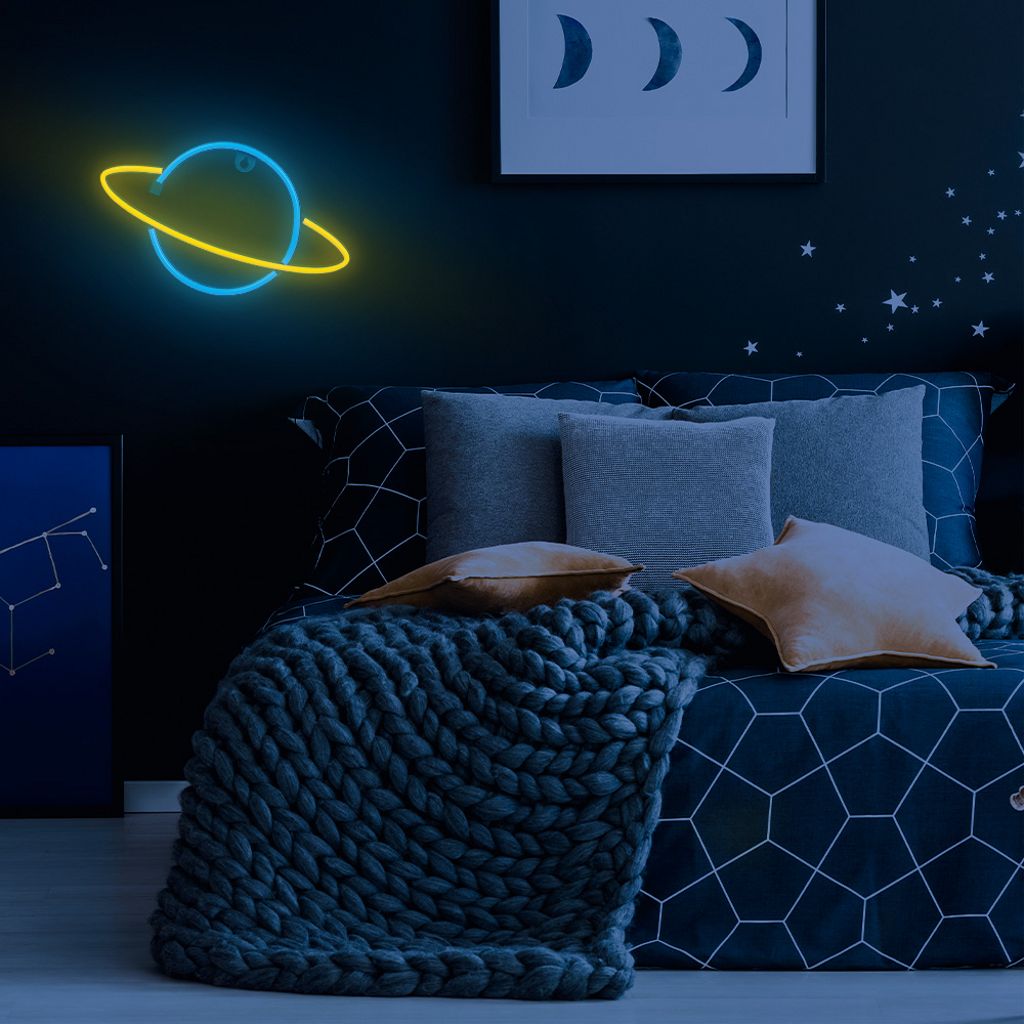 Forever Light Neon LED lampa SATURN – gul/blå