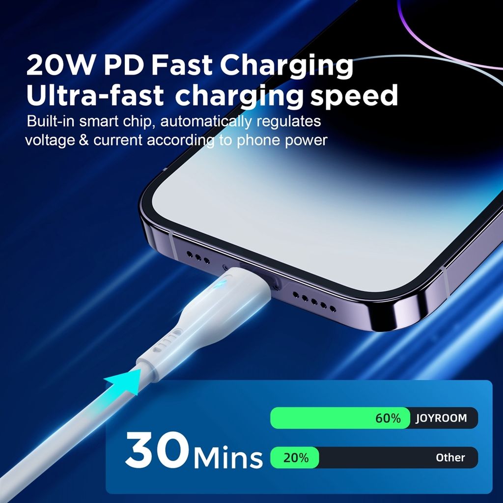 Joyroom USB-C to Lightning Fast Charging Cable, 20W, 2m - Black