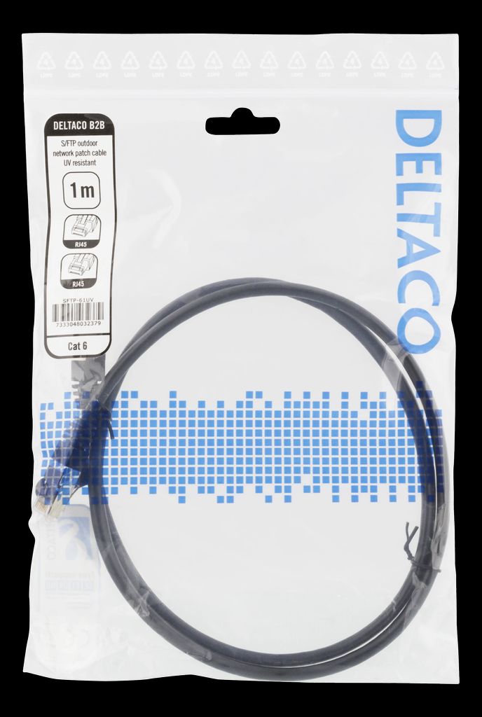S/FTP Cat6 patch-kabel 1m svart UV-beständig