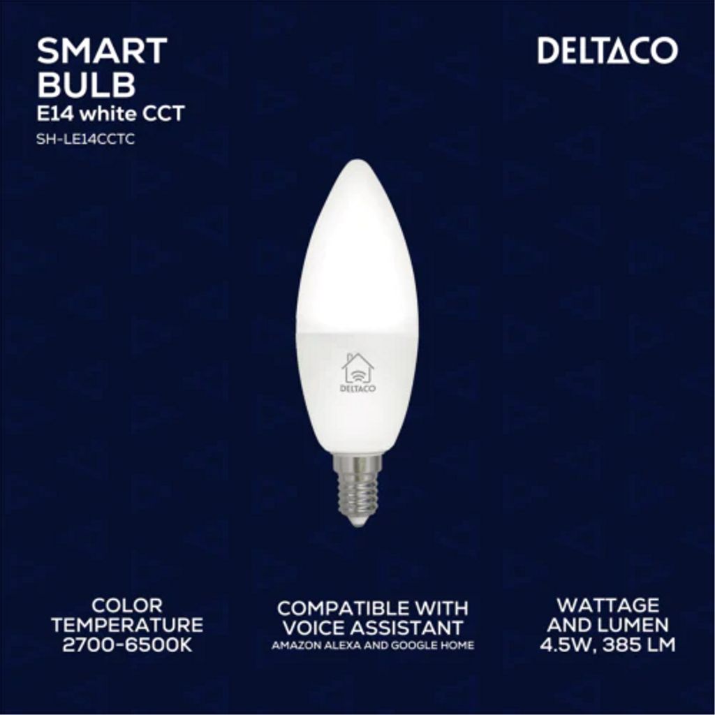 Deltaco SMART HOME LED-pære – E14 WiFi 4,9W dæmpbar