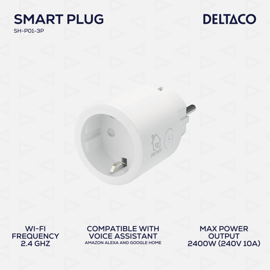 Deltaco Smart Home Smart Plug, WiFi, 10A - 3-pakning