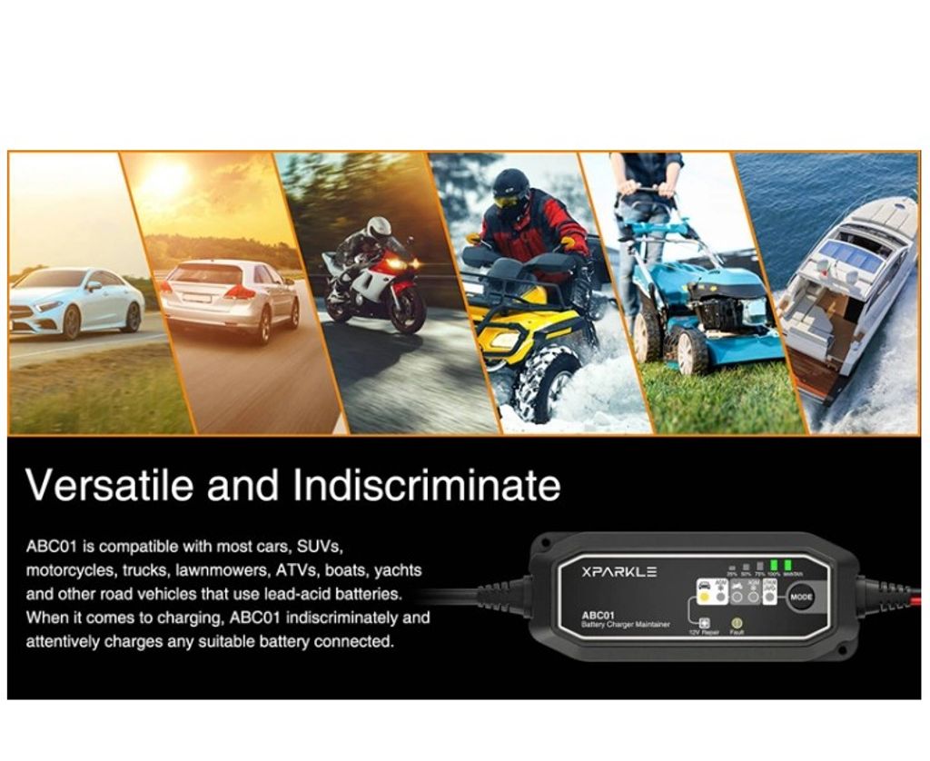 Xparkle ABC01 12 V:n akkulaturi, automaattinen - 230 VAC