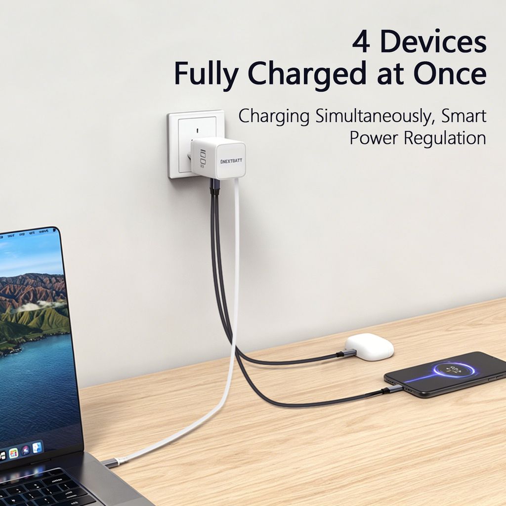 Kraftig 100W USB-C oplader med forlængerkabel til Macbook, ASUS, HP osv. - Hvid