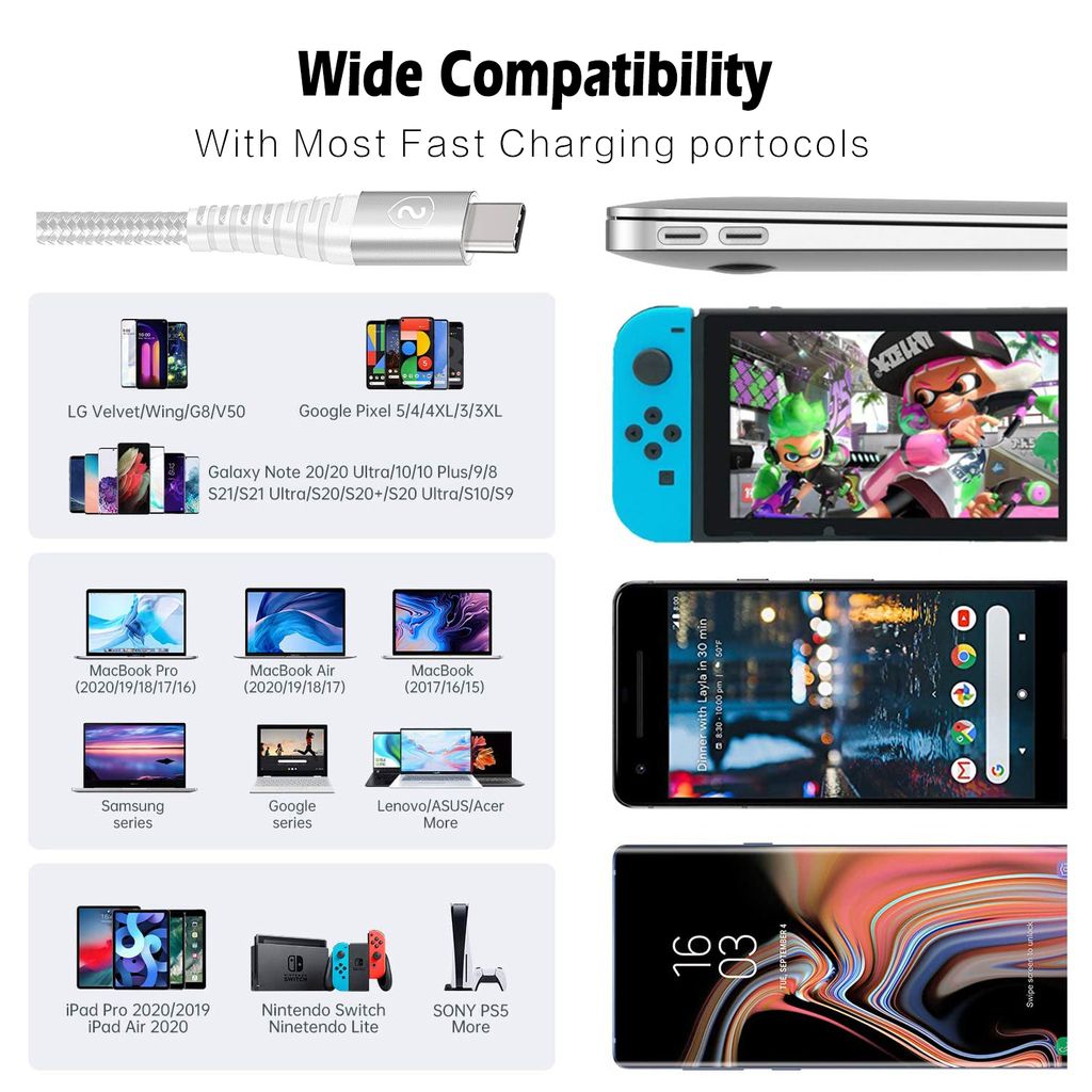 SiGN USB-C till USB-C Kabel 5A, 100W, 2m - Vit