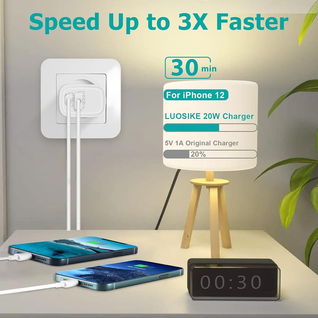 SiGN GaN Hurtiglader USB-C/USB-A 20W PD - Hvit