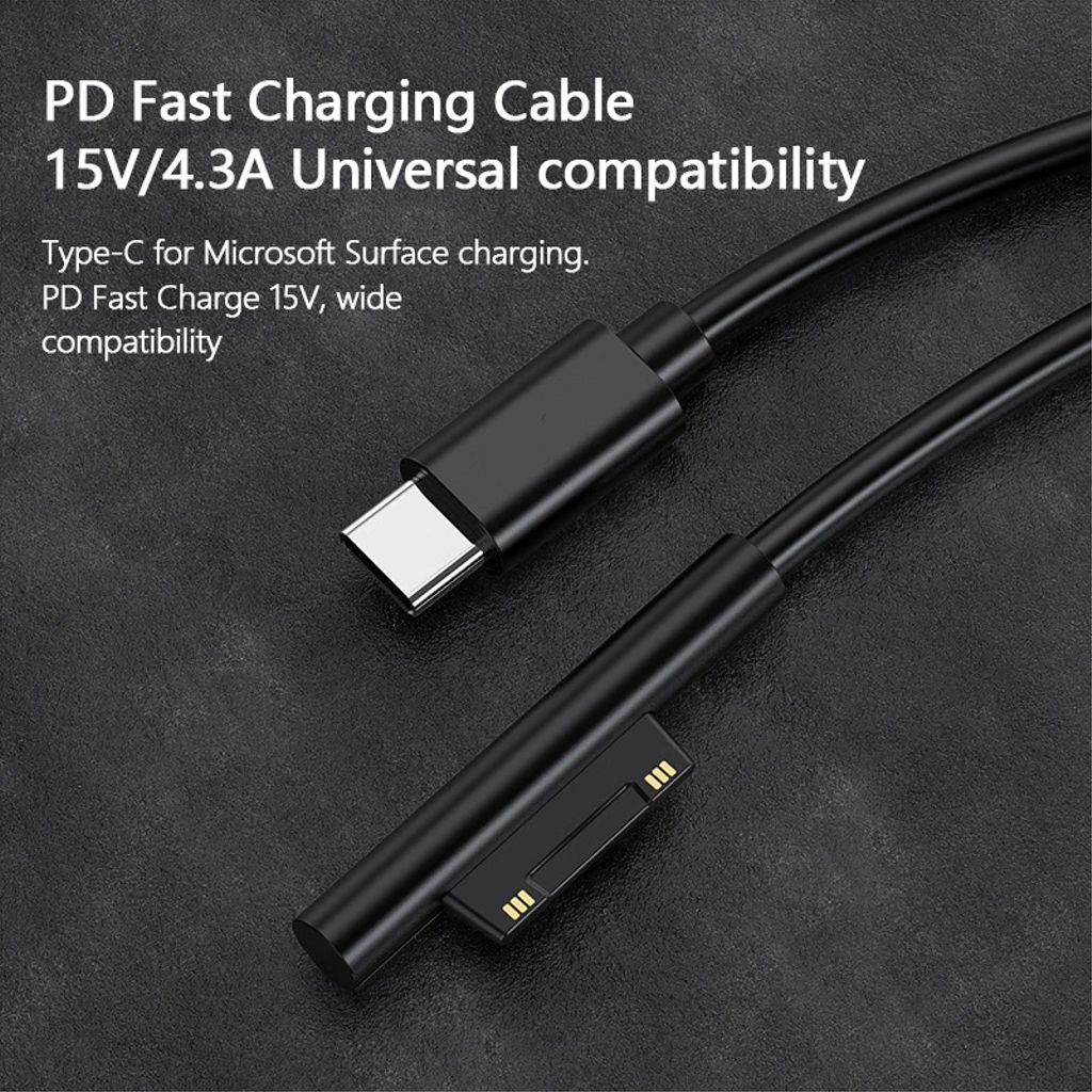 Kraftfull 65W Snabbladdare till Microsoft Surface – USB-C till Surface Connect,1,5 m – Vit