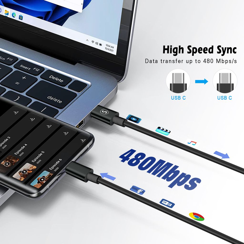 Pikalaturi kannettavalle tietokoneelle 2xUSB-C ja 1xUSB USB-C-kaapelilla, 2m - Musta