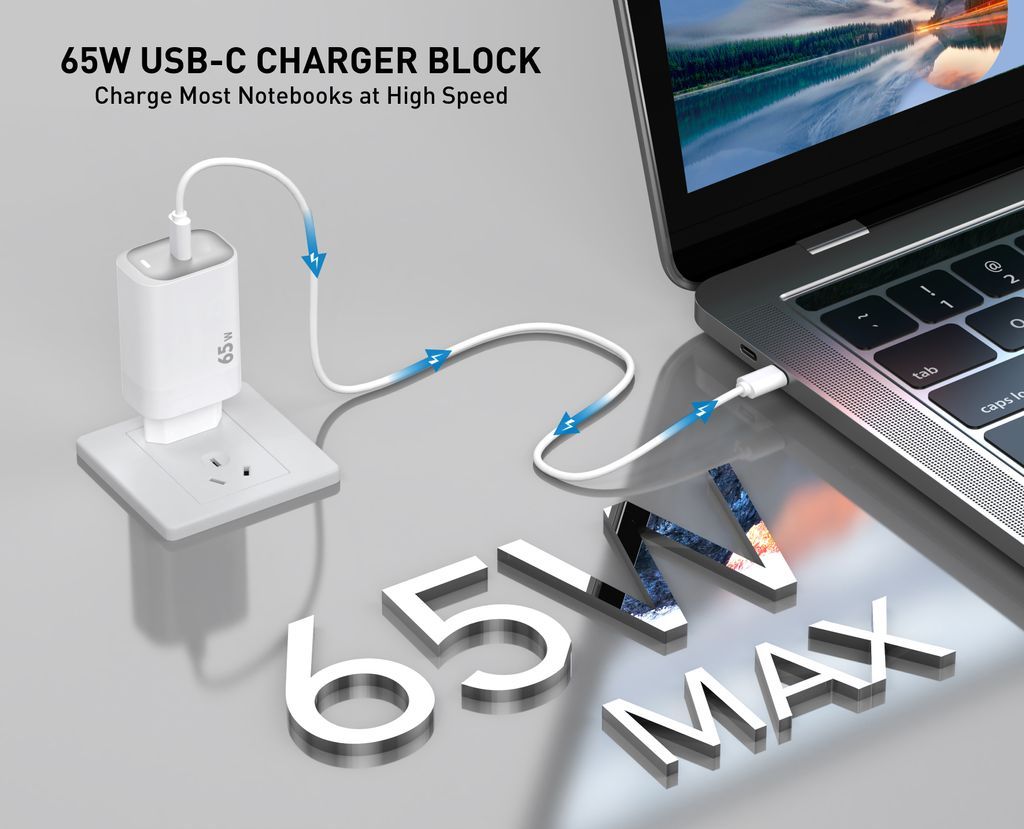 Kraftfull Snabbladdare 65W till Laptop med USB-C kabel 100W, 2m - Vit