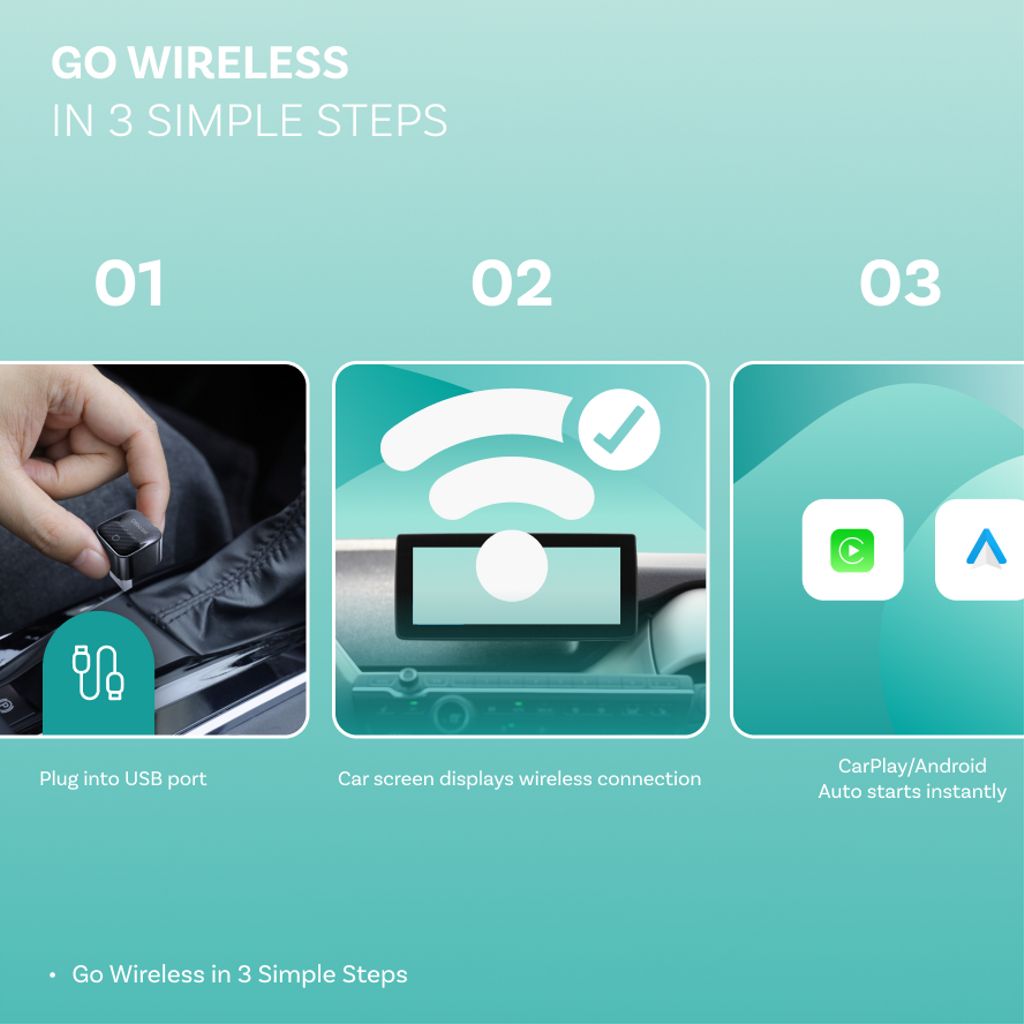 Ottocast 2-i-1 Mini Pico – Trådløs CarPlay og Android Auto-adapter – Svart