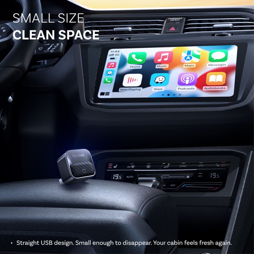 Ottocast 2-i-1 Mini Pico – Trådløs CarPlay og Android Auto-adapter – Svart