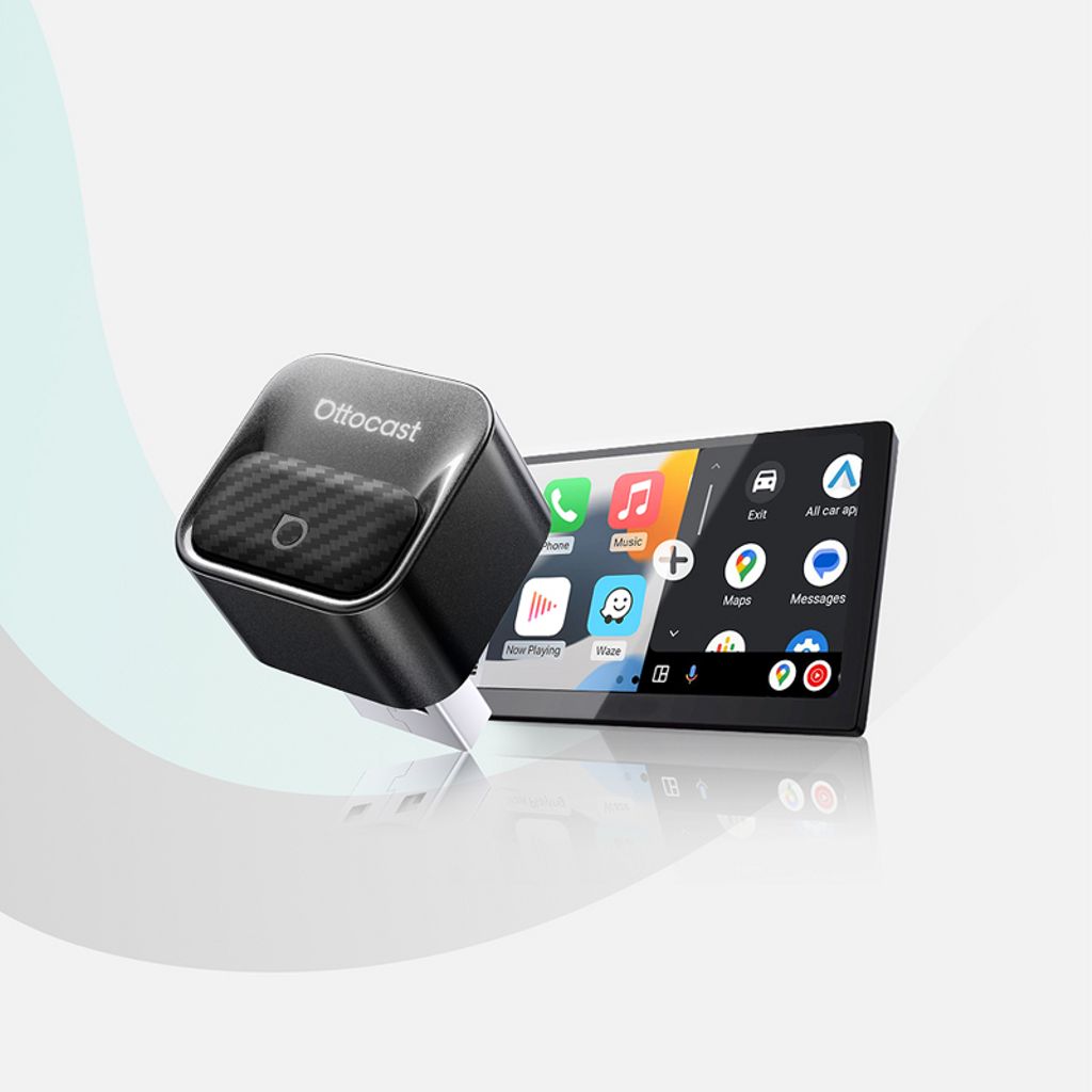 Ottocast 2-i-1 Mini Pico – Trådløs CarPlay og Android Auto-adapter – Svart