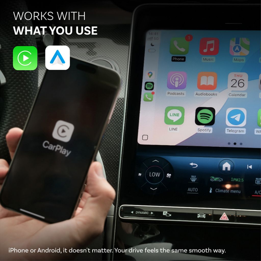 Ottocast 2-i-1 Mini Pico – Trådløs CarPlay og Android Auto-adapter – Svart