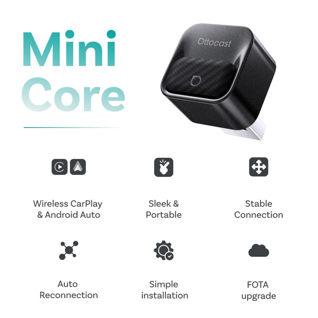 Ottocast 2-i-1 Mini Pico – Trådløs CarPlay og Android Auto-adapter – Svart