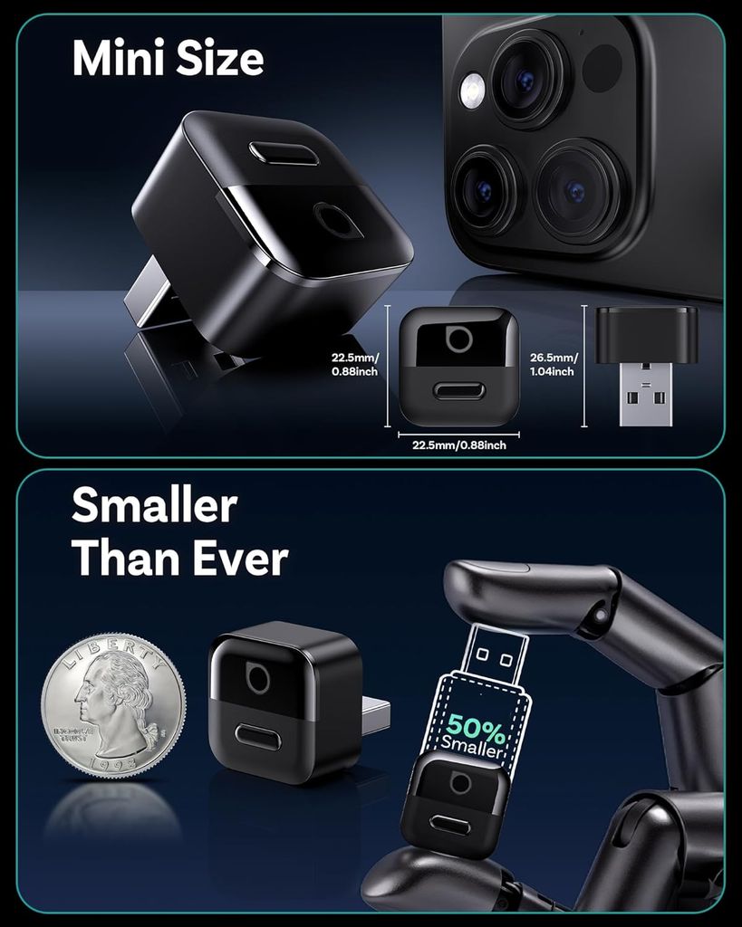 Ottocast Mini Pico 2026 – Trådløs CarPlay og Android Auto-adapter – Svart