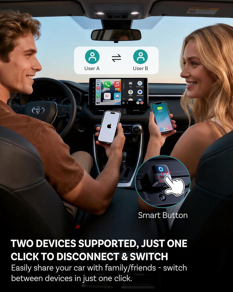 Ottocast Mini Pico 2026 – Trådløs CarPlay og Android Auto-adapter – Svart