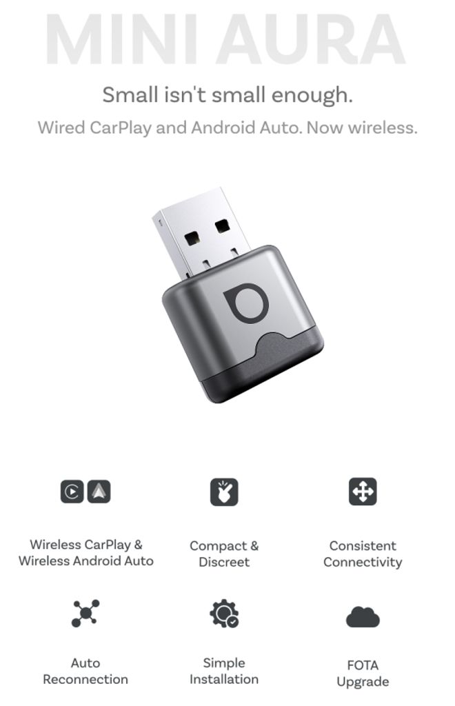 Ottocast Mini Aura 2026 trådlös CarPlay / Android Auto adapter - Silver