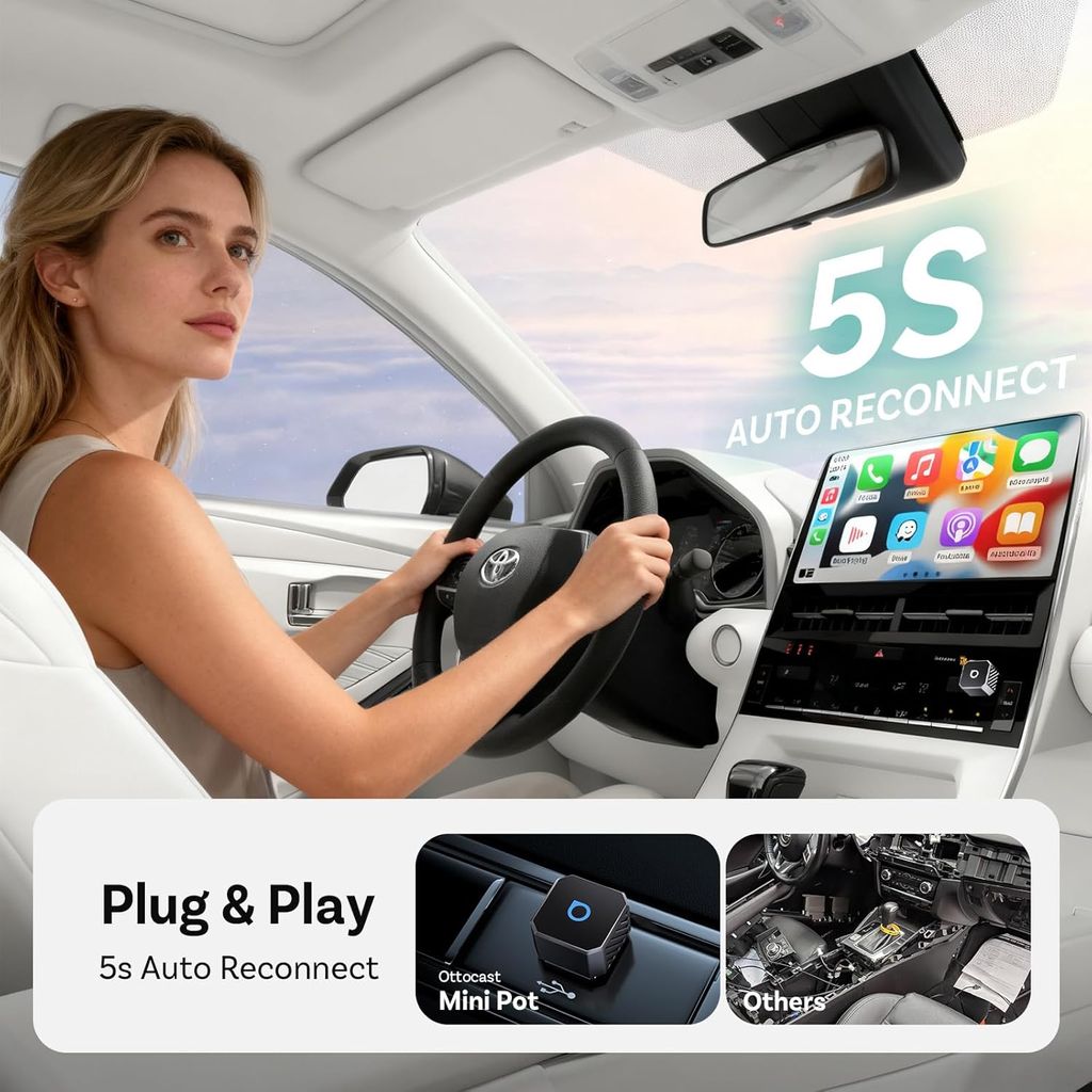 Ottocast Mini Cube trådløs CarPlay / Android Auto-adapter - Svart