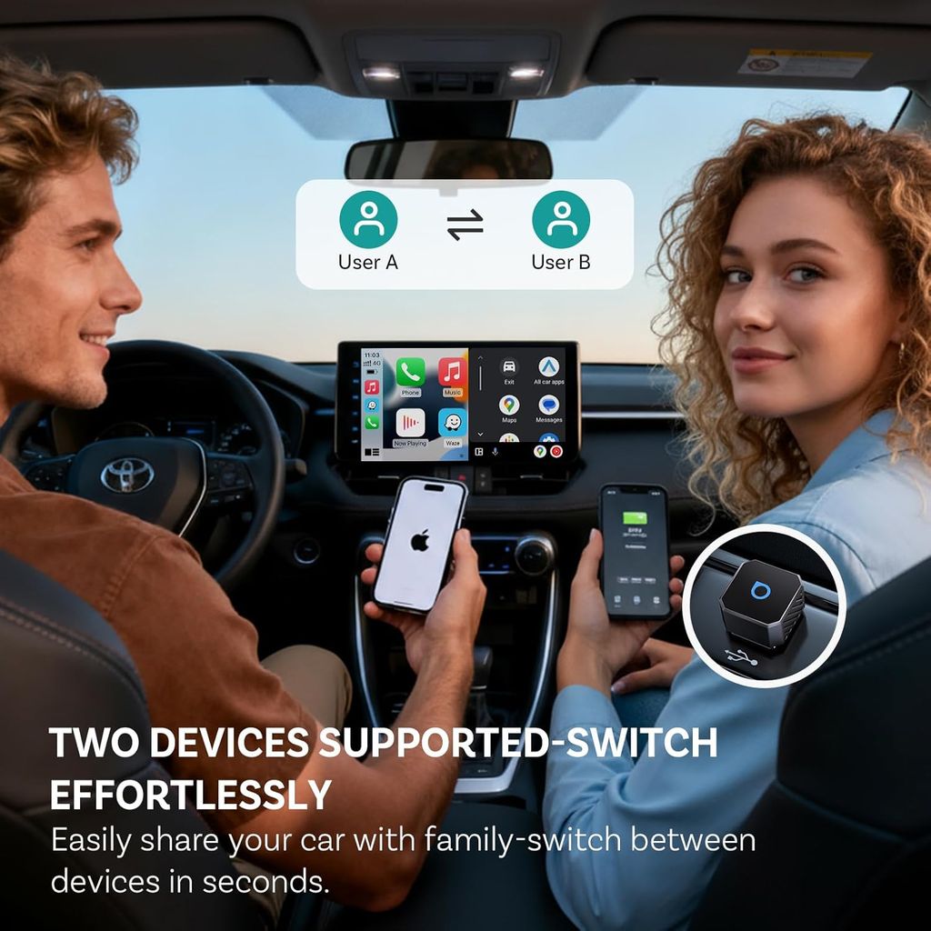 Ottocast Mini Cube trådløs CarPlay / Android Auto-adapter - Svart