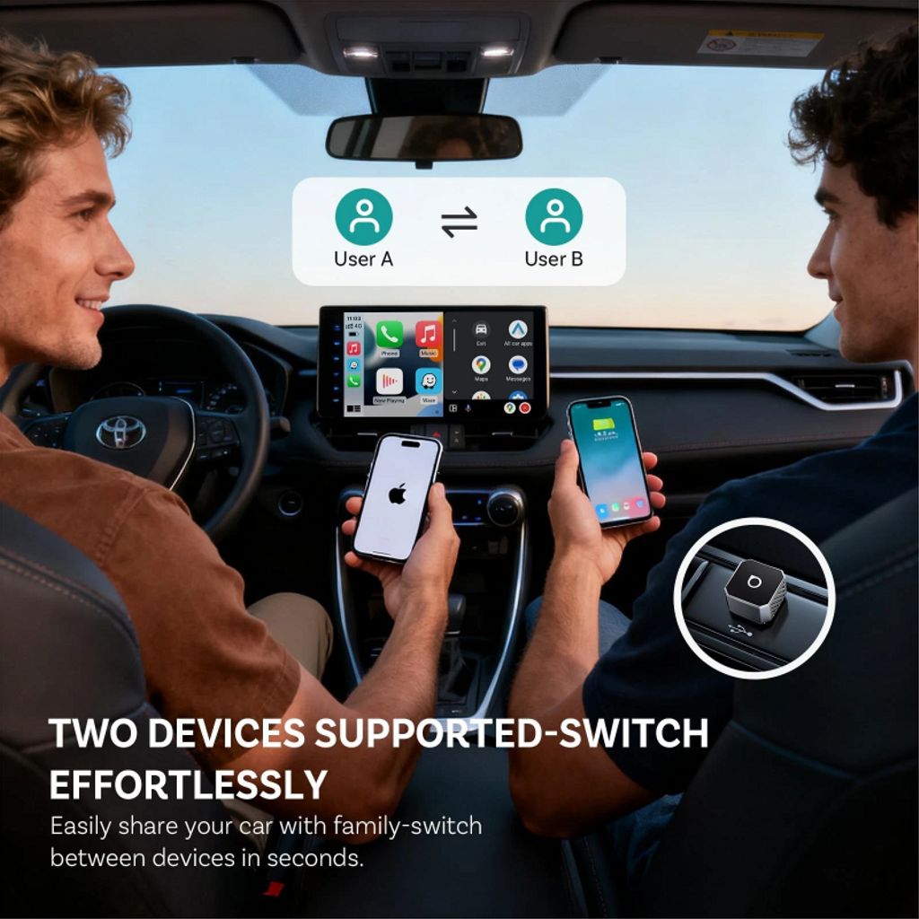Ottocast Mini Cube trådløs CarPlay / Android Auto-adapter - Sølv