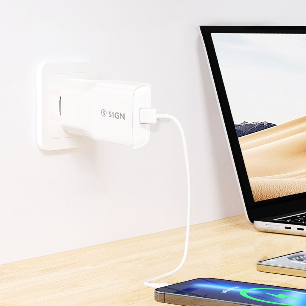 SiGN GaN Pikalaturi USB-C PD & Q.C3.0 20W – Valkoinen