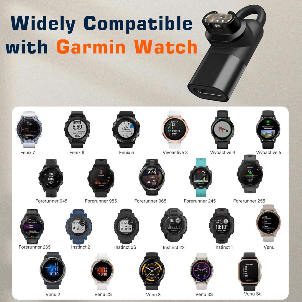 SiGN USB-C laddningskabeladapter & Snabbladdare 20W för Garmin Smartwatch - Svart