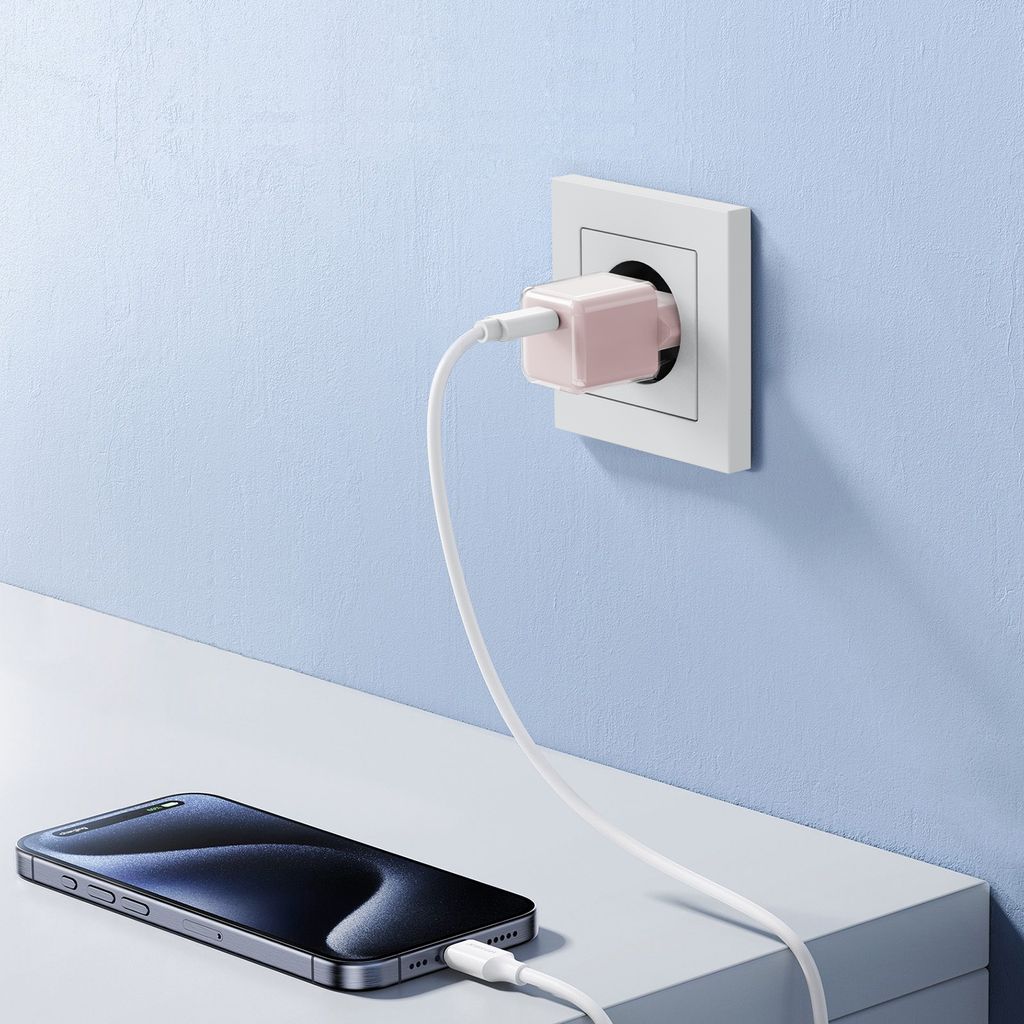 20W USB-C Snabbladdare med 60W Kabel för iPhone 15, iPhone 16 & iPhone 17 – Rosa