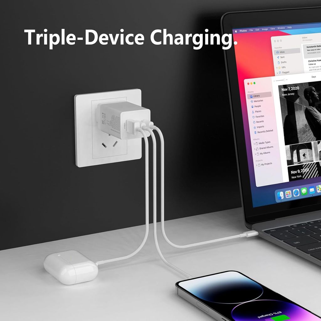 SiGN Hurtigoplader 2x USB-C / 1x USB-A 65W PD – Hvid